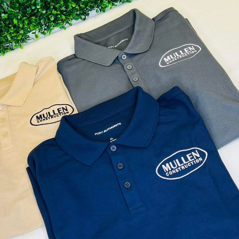 Professional work attire for Mullen Construction — collared polo shirts. (2023)