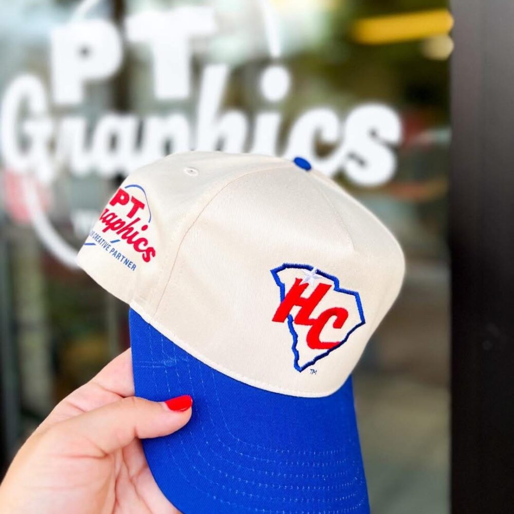 Custom embroidered hat in collaboration with Hub City Spartanburgers baseball. (2025)