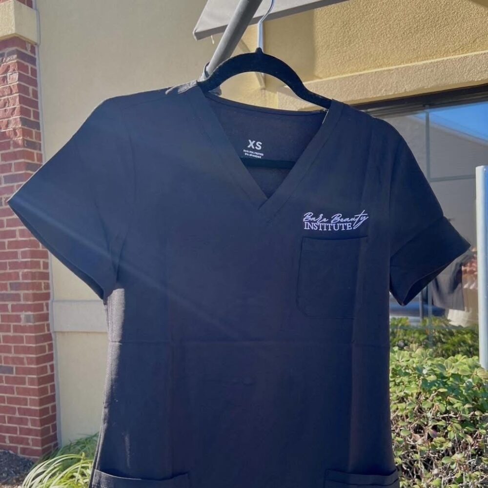 Bare Beauty Institute Professional embroidered nurse scrubs for Bare Beauty Institute.