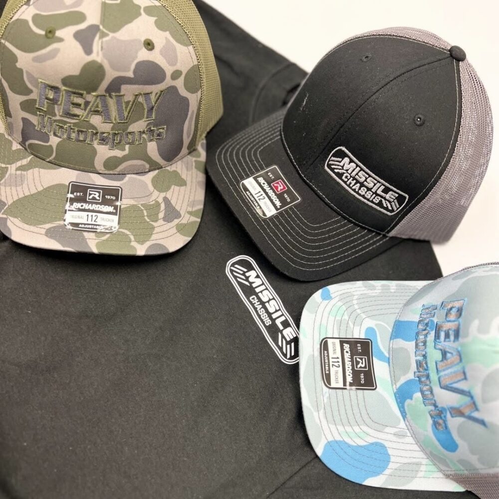 Chassis & Peavy Custom embroidered hats for Chassis & Peavy Motorsports.