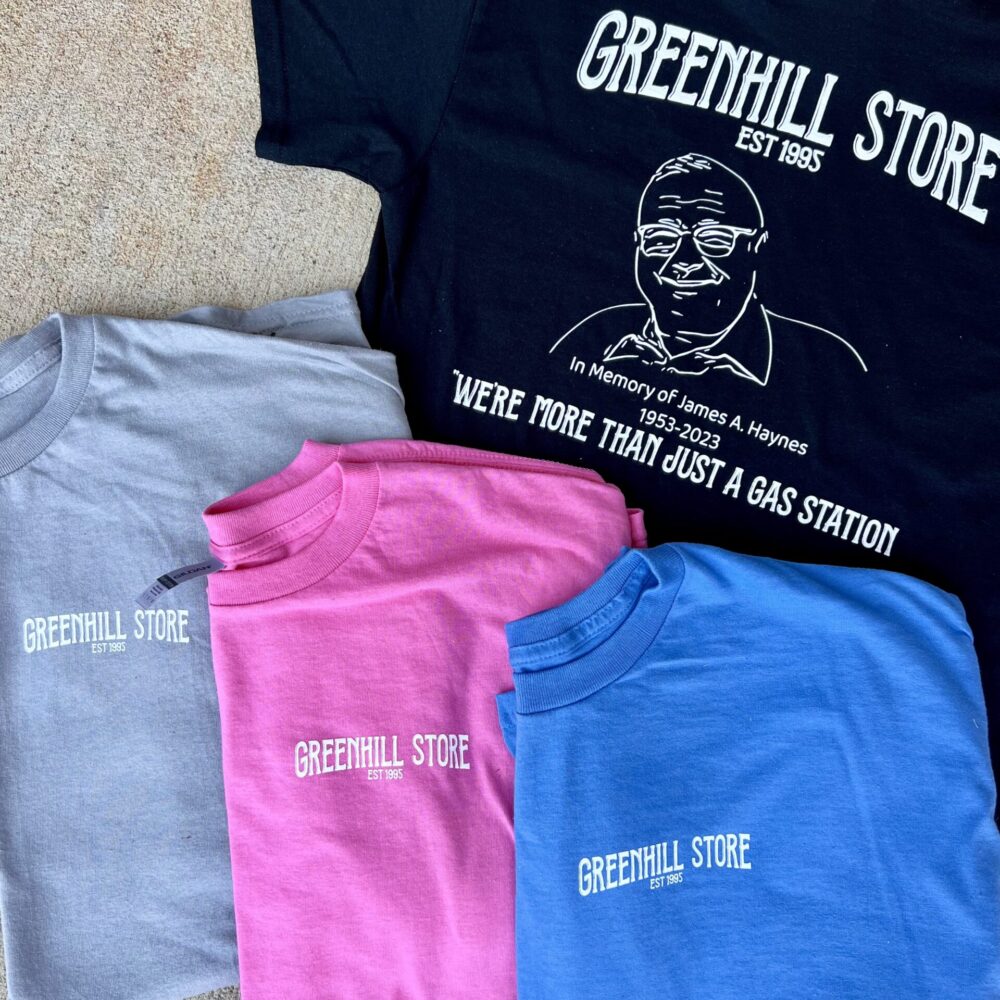 Greenhill Store Custom screen-printed branded T-shirts for Greenhill Store in Rutherfordton, North Carolina.
